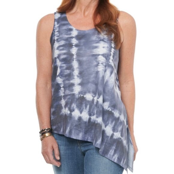 WIT & Wisdom Women's Asymmetrical Hem Tank Tie Dye Gray Size L - Picture 1 of 8